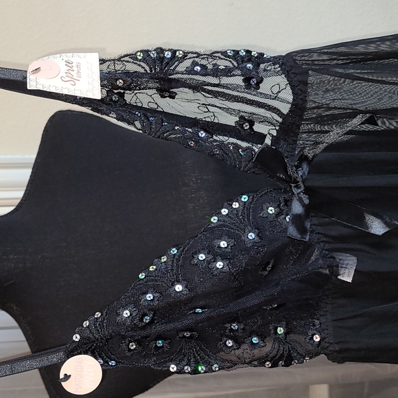 💕NWT Spree Intimates Women Mesh Triangle Cup Sequin Babydoll Set💕Size L - Picture 11 of 11